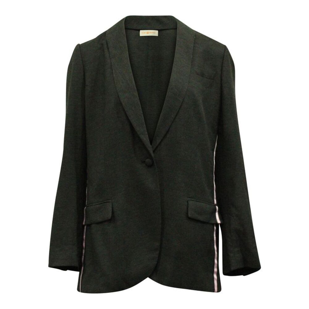 Tory Burch Blazer with White Stripe in Grey Viscose